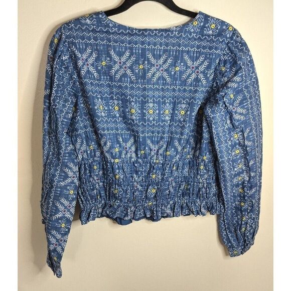 Anthropologie Forever That Girl Embroidered Smocked Waist Boho Top Small - Picture 4 of 10